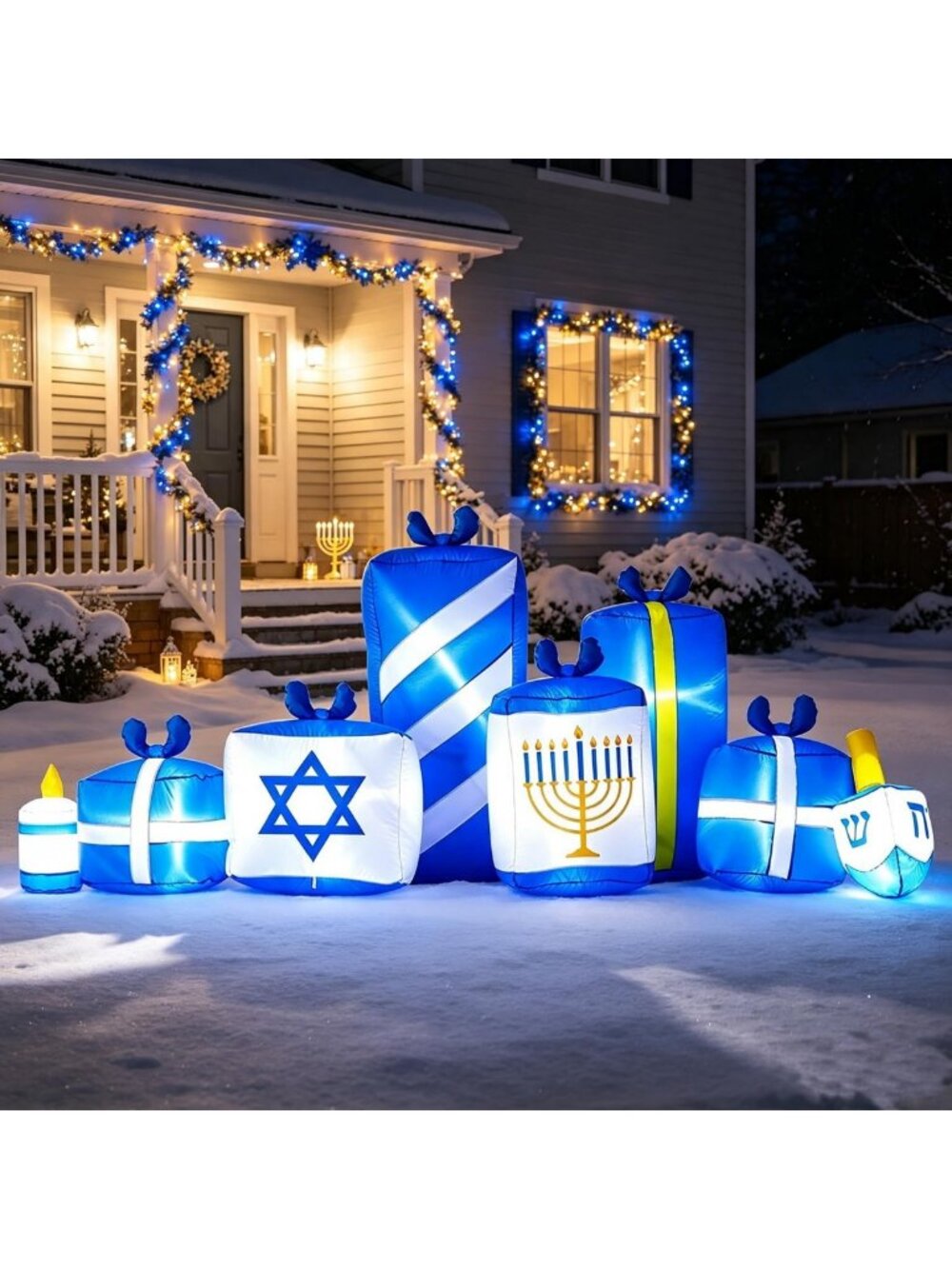 8FT Inflatable Gift Box Decorations for Hanukkah - Lighted Outdoor Holiday Decor
